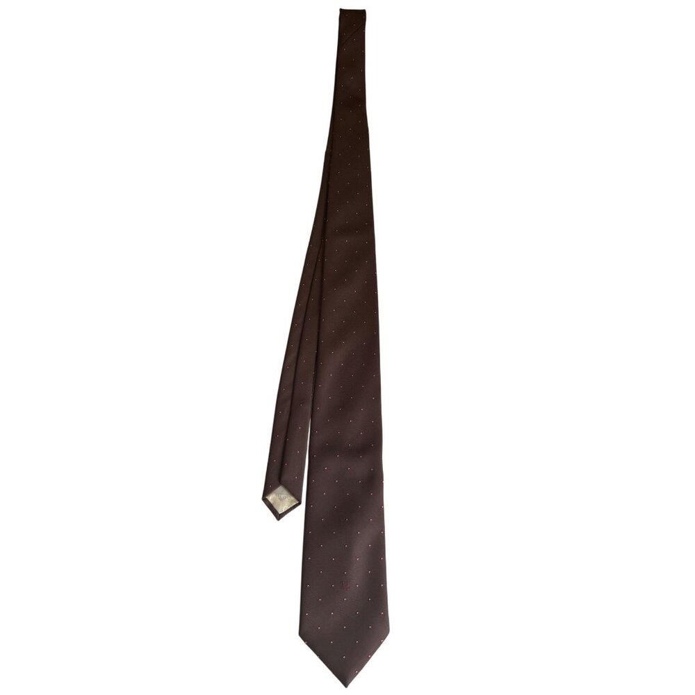 Vintage Christian Dior Paris Brown Tie With Red Polka Dot Pattern For Men